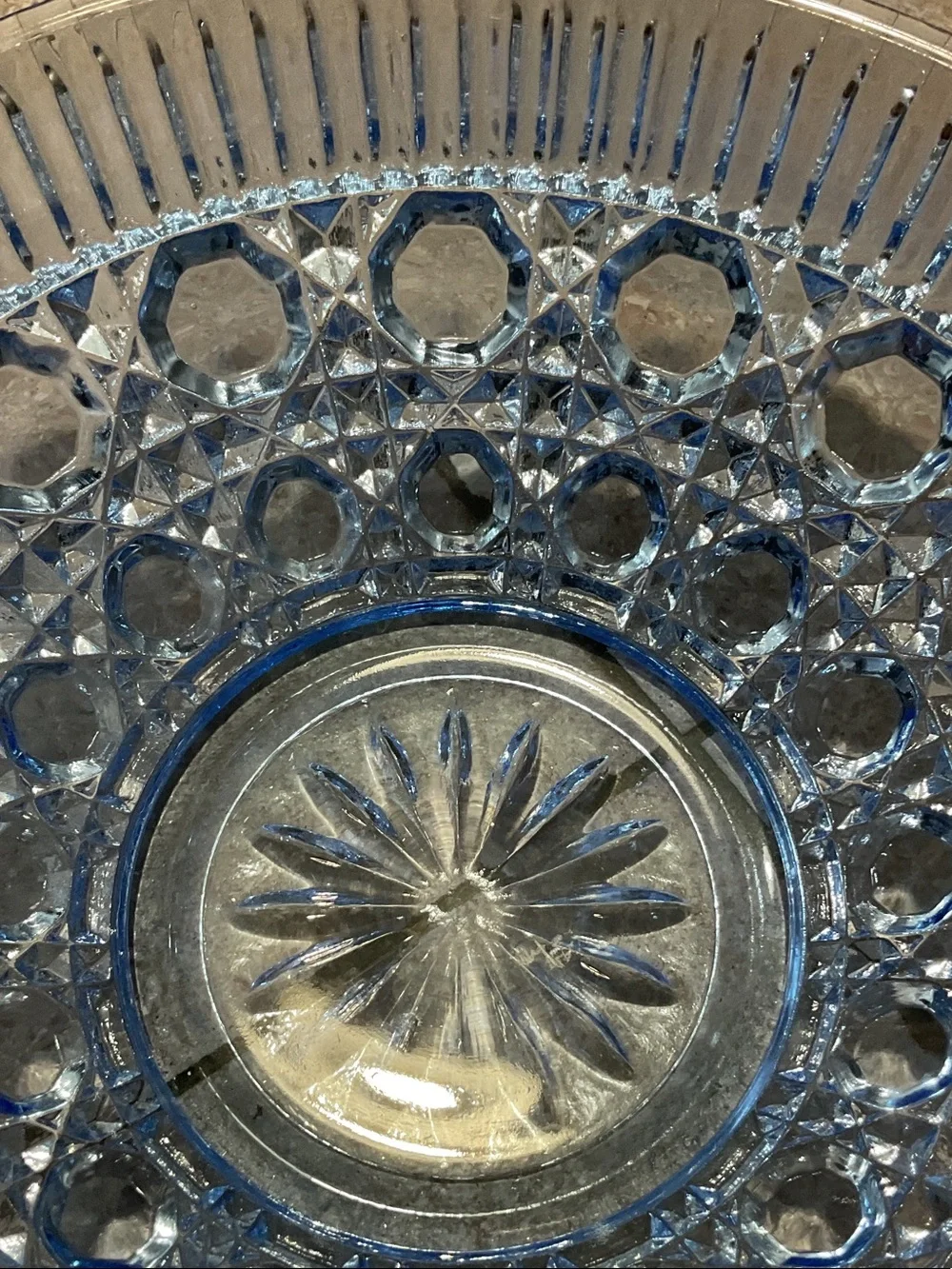 Windsor blue glass button and cane pattern.
